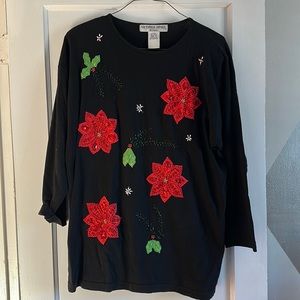 Beaded Poinsettia Holiday Top | Victoria Jones